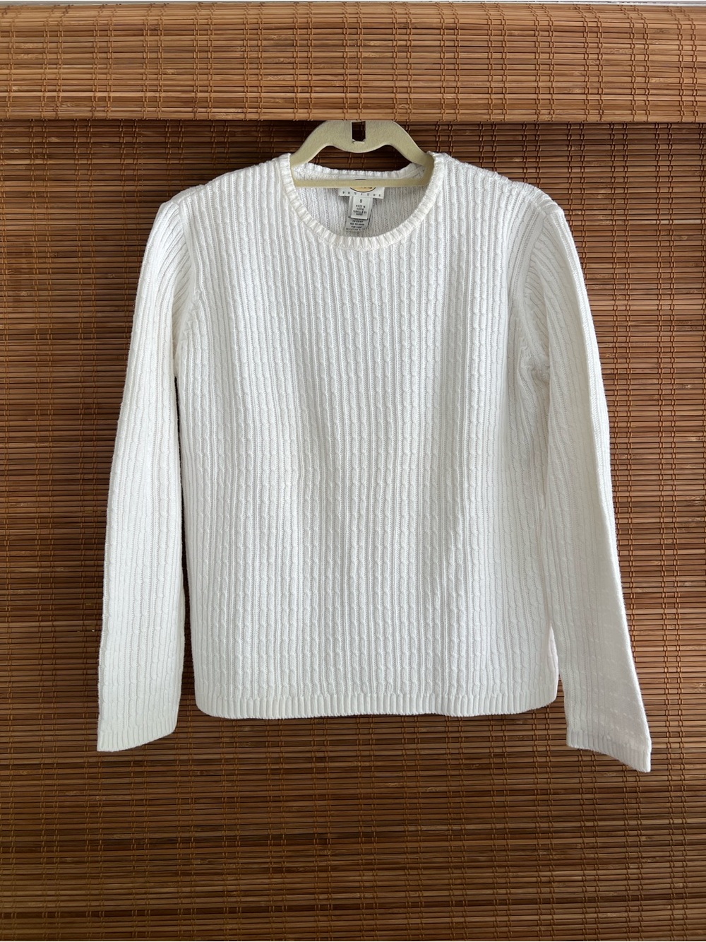Talbots Petites White 100% Cotton Cable Knit Crewneck Sweater Petite Small